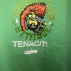 TENACITI STUDIO Green and orange skull T-shirt size 3 XL puff print