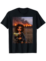 Distressed Doll Face Meme T-Shirt | Casual Loose Fit, Crew Neck, Slight Stretch