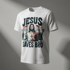 Jesus Saves Bro Shirt Funny Christian Retro Graphic Tee Men Faith Gift