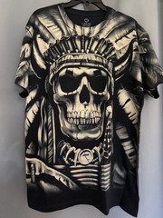 Liquid Blue Men’s 2XL Black/White Cotton Crew Neck Skull All-Over Print Tee
