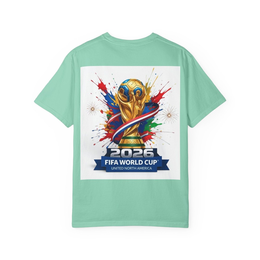 Soccer Player Illustration T-Shirt | Blue Striped Jersey