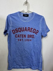 DSQUARED2 Caten Bro Est 1964 Graphic T-Shirt Blue Acid Wash Distressed Men’s M