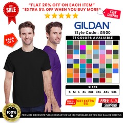 3 Pack Of Gildan G500 Mens Short Sleeve Heavy Cotton Plain Blank Casual T-Shirt