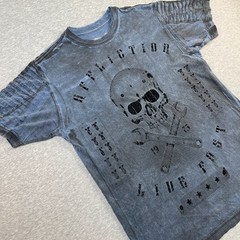 VTG Affliction Shirt Mens Small S Born Free Skull Wrench Moto Pleated Shoulder T