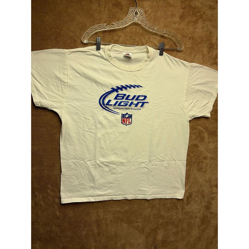 Vintage Fruit of the Loom Bud Light NFL Sponsor T-Shirt White Men’s XL