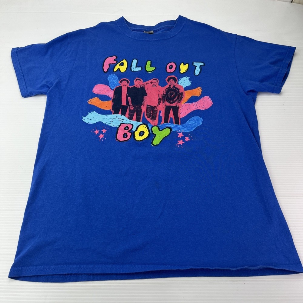 Gildan Fall Out Boy Graphic T-Shirt Med Blue Excellent Hella Mega Tour Alien