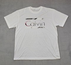 Men’s Calvin Style T-Shirt White Graphic Logo Tee Size M 100% Cotton Casual