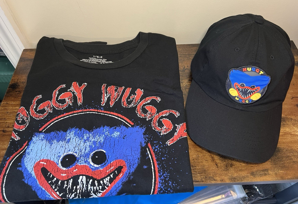 Poppy Playtime Huggy Wuggy Black T-Shirt Size Large & Adjustable Strap Dad Hat