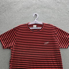 10 Deep Men Shirt XL Red Embroidered Striped Logo Spellout Grunge Skater Y2K