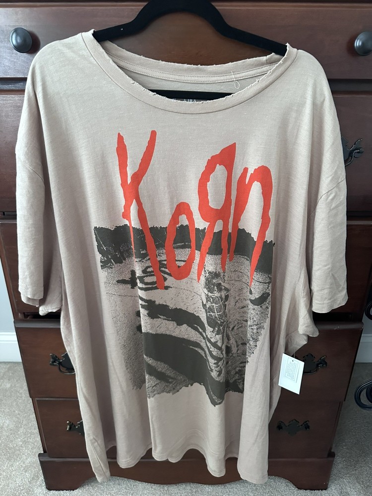 Korn T-Shirt 1995 Tour Graphic Print Size Medium Tan