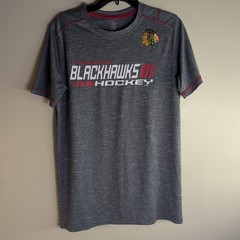 Black Hawks T-Shirt Size M Grey NHL Graphic Print Lightweight Stretch