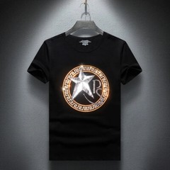 New Fashion Star Rhinestones Summer Short Sleeve Luxury Men Cotton T-Shirt