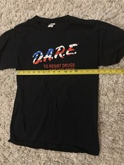 DARE Program Graphic T-Shirt Black Fruit of the Loom Sz S 100% Cotton USA Flag
