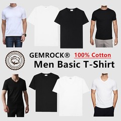 Black White Men 100% Thick Cotton Casual T-Shirt Short Sleeve Tee Crew V Neck