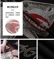 New Men Fashion V-Neck Diamond Shark Rhinestones Luxury Black T-Shirt