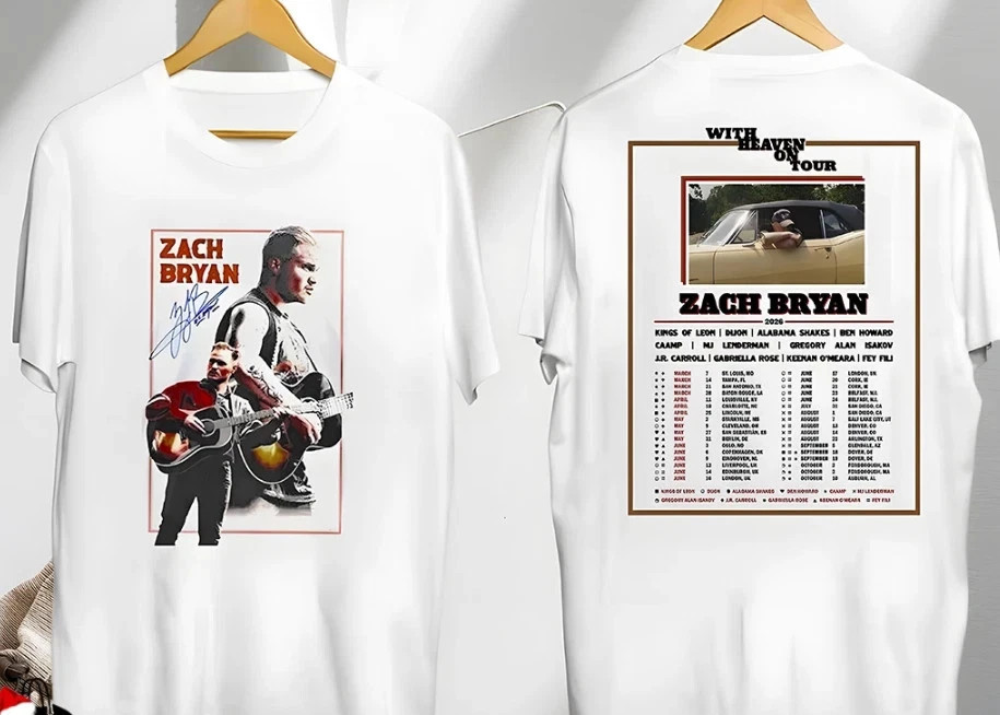 Zach Bryan With Heaven On Tour 2026 White T-Shirt