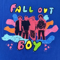 Gildan Fall Out Boy Graphic T-Shirt Med Blue Excellent Hella Mega Tour Alien