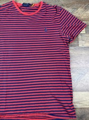 Polo Ralph Lauren Navy Blue & Red Striped S/S Shirt Pony Logo Sz Large Preowned