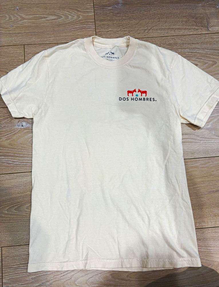 Dos Hombres Mezcalada Cream Graphic Logo T-Shirt Size S Crew Neck Short Sleeve