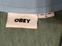 OBEY Men’s Light Blue Short-Sleeve Polo Button Up Cotton Sweater – size XL