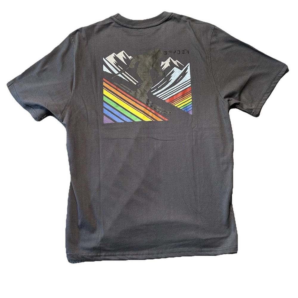 Spyder Mens XL Regular Fit Graphic T Shirt Gray Mountain Ski Rainbow Logo NWT