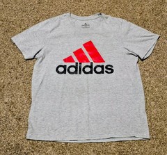 Adidas Go To Tee Mens T-Shirt Size Large Gray Black Red 3 Stripe Logo