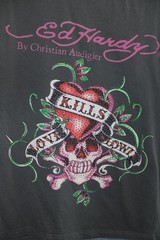Vtg Ed Hardy T Shirt Small Skull Hearts Love Kills Slowly Christian Audiguer Y2K
