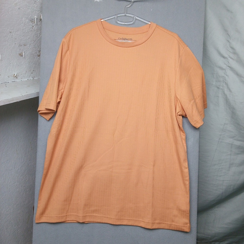 Croft & Barrow Mens Orange Ribbed Crew Neck T Shirt Easy Care Size Large