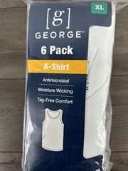NEW! George Tag Free Comfort A-Shirt Men’s, X-Large WHITE, 6-Pack,