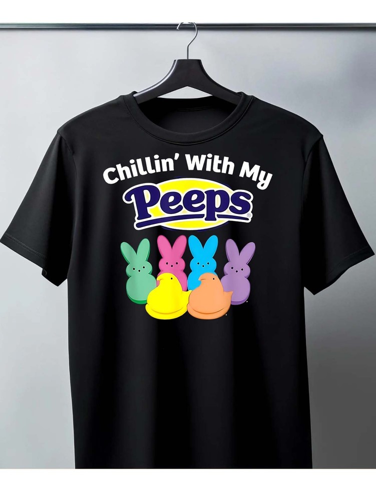 Chillin With My Peeps Funny Easter Bunny Graphic T-Shirt Spring Holiday Tee
