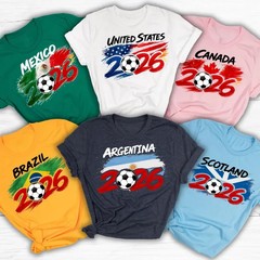 2026 World Cup Country Flag Soccer T-Shirt USA Canada Brazil Mexico Tee