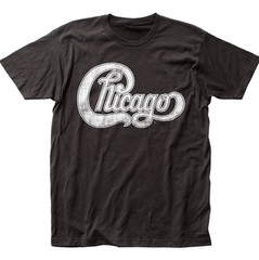 Chicago band logo t-shirt, classic rock music tee, black graphic shirt