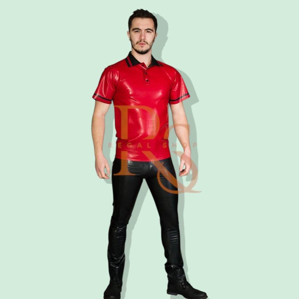 Men’s Gay Leather Shirt Red Leather Shirt Real Lambskin Leather Classic T-Shirt