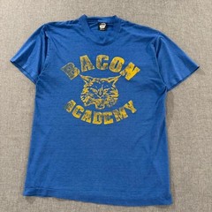 Vintage 90s Bacon Academy T-shirt Wildcats Paper Thin Blue Mens Large