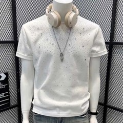 New Fashion Trend Star Hot Diamonds Rhinestones Summer Luxury Men T-Shirt