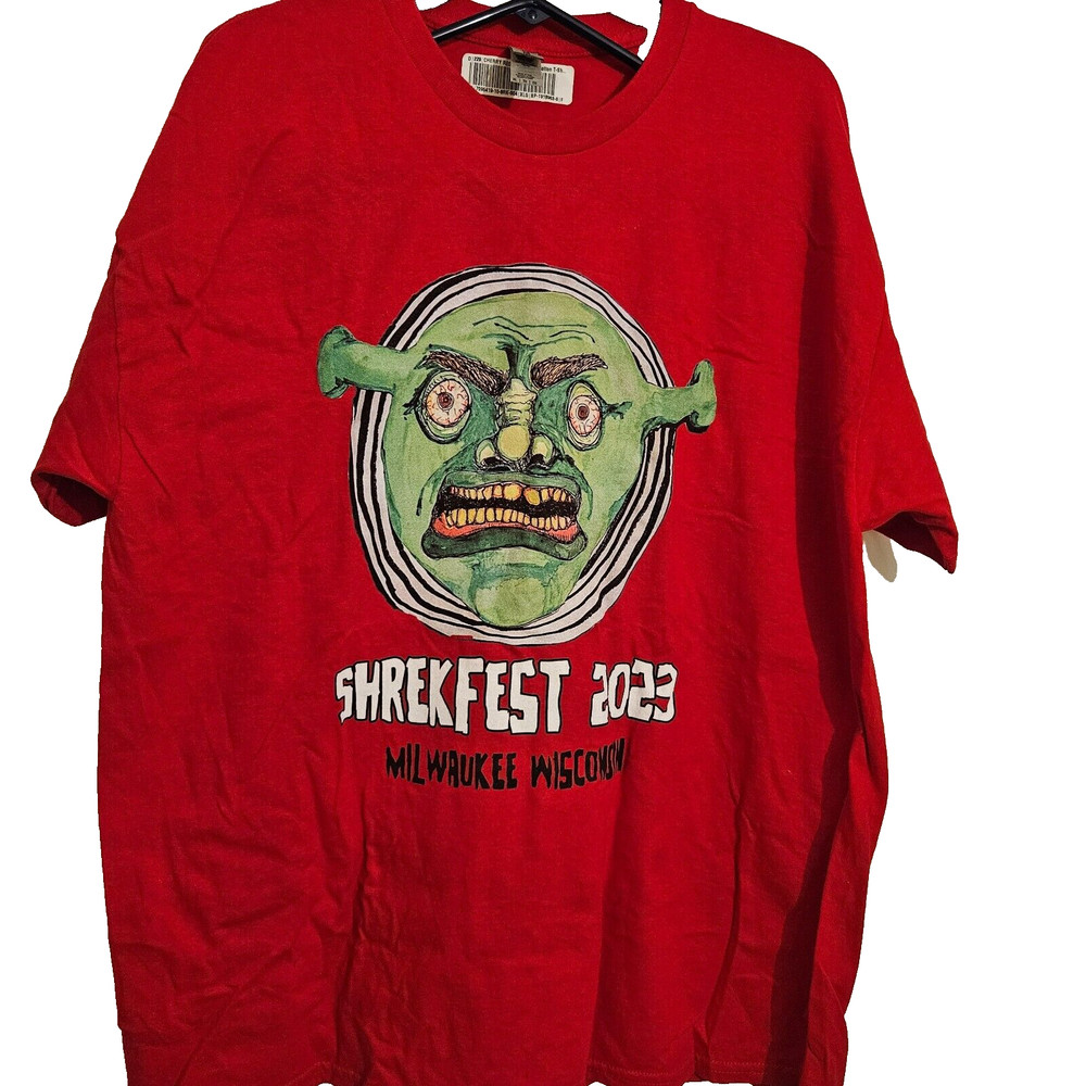 Shrek Fest 2023 XL Cherry Red Gildan Brand T-Shirt Machine Wash Dry 100% Cotton