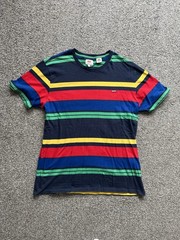 Levis Striped T Shirt Mens Large L Navy Blue Red Yellow Green Retro Graphic Tee