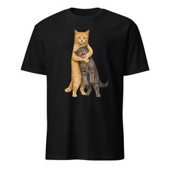 Orange Cat Tight Embrace Meme T-Shirt, Funny Cat Hugging Gray Tabby Tee