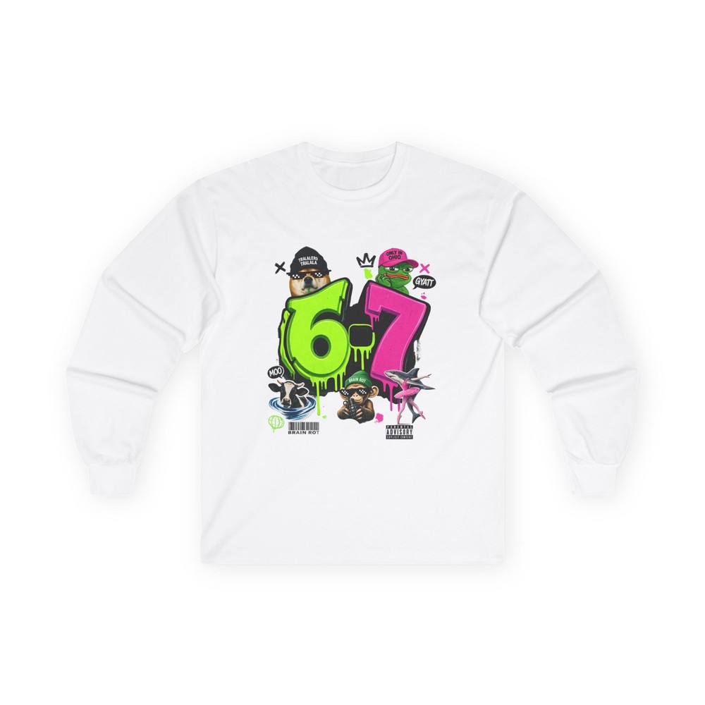 Brain Rot Meme Long Sleeve Tee Gen Z Funny Unisex Made in USA
