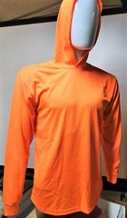 Orange Long Sleeve Safety Shirt With Hoodie, Quick Dry Polyester Birdeye mesh