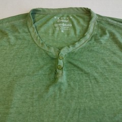 Lucky Brand Venice Burnout Henley Shirt Mens XL Green Stretch Lightweight