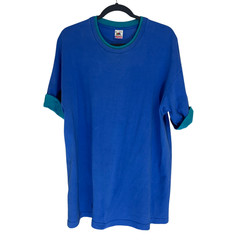Vtg 90s Fruit of the Loom DOUBLE COLLAR T-Shirt Blue Teal XL/XXL Single Stitch