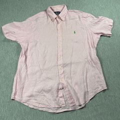 Ralph Lauren Shirt Mens XL Pink Ocean Wash Linen Short Sleeve Button Down Casual