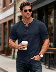 Men’s Henley Short Sleeve Shirt UPF 80+ Lightweight Moisture Wicking Summer Tops