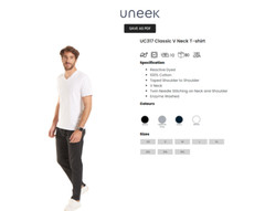 Uneek CLASSIC V NECK T-SHIRT Men’s Cotton Short Sleeve v-Neck Plain Workwear Tee