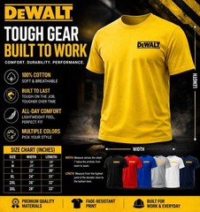 DeWALT Style T-Shirt 100% Cotton Workwear Tee Dewalt Clothing S-3XL DeWalt drill