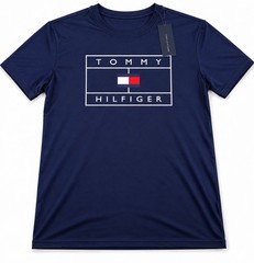 Tommy Hilfiger Men’s Blue Graphic Print Crew Neck Short Sleeve Logo T-Shirt, L