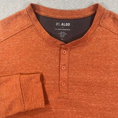 01.ALGO Performance Henley Shirt Mens XL Orange Waffle Knit UPF 50+ Quick Dry