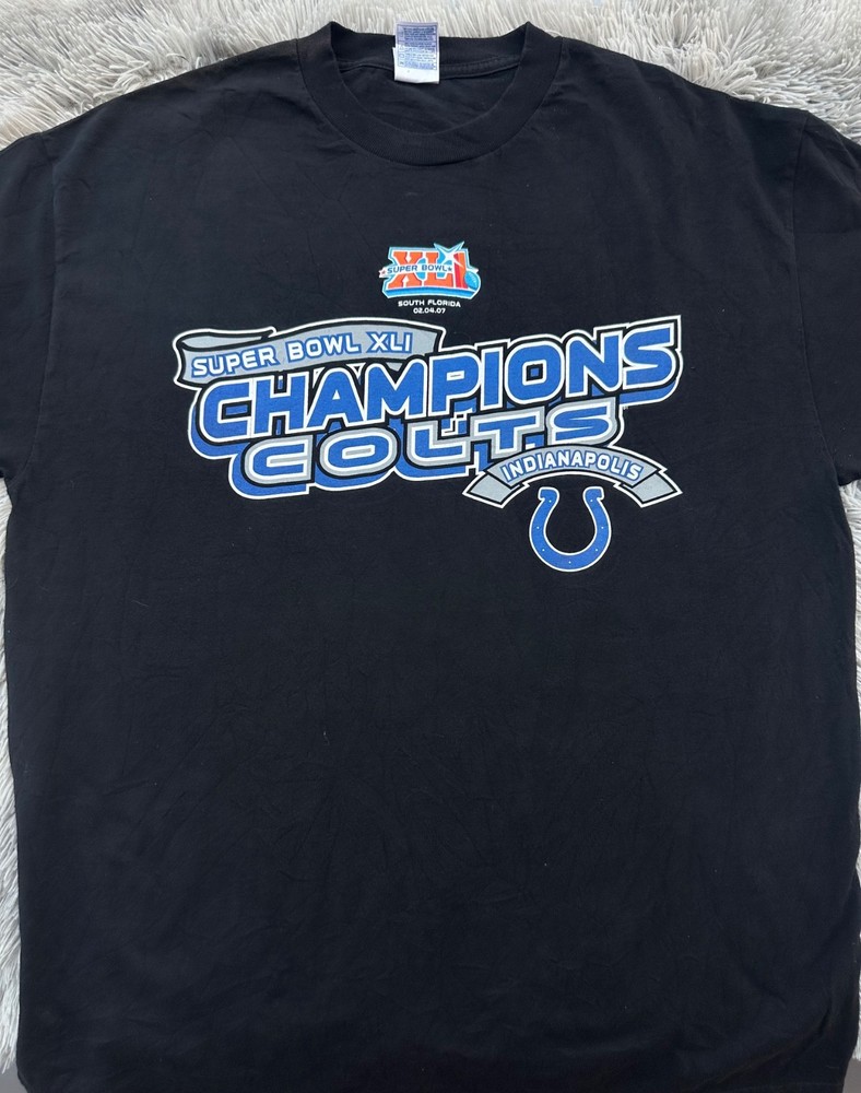 Indianapolis Colts Super Bowl XLI Champions T-Shirt Black NFL Football Tee Size