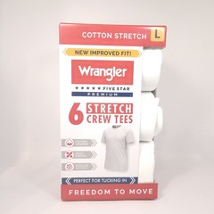 Wrangler Men 6 Pack Cotton Stretch Crew Neck Undershirts White Tee Shirts Size L